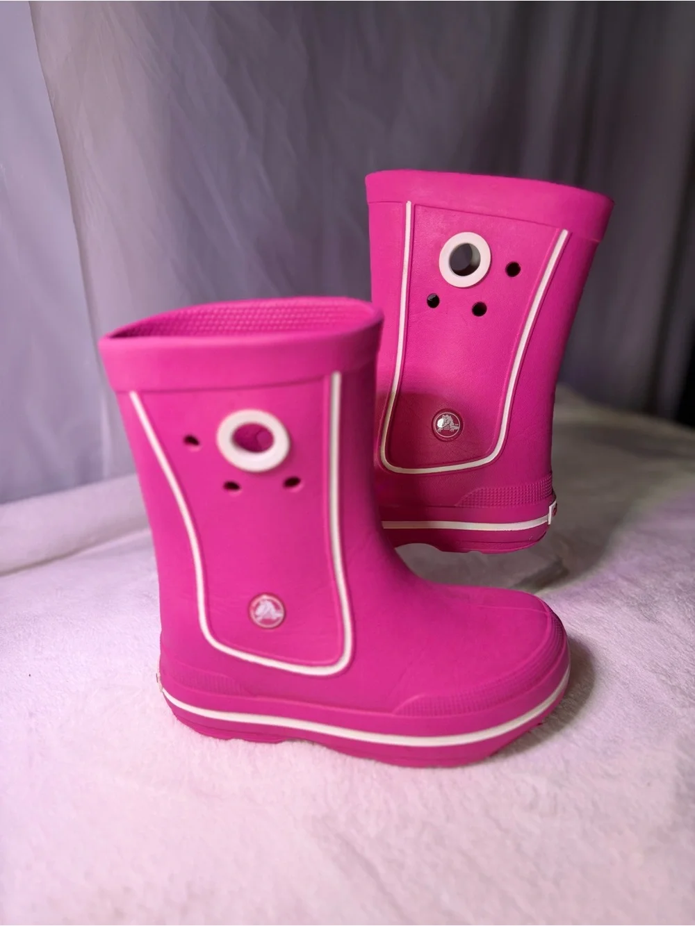 CROCS Kids Pink Rain Boot with White Trim